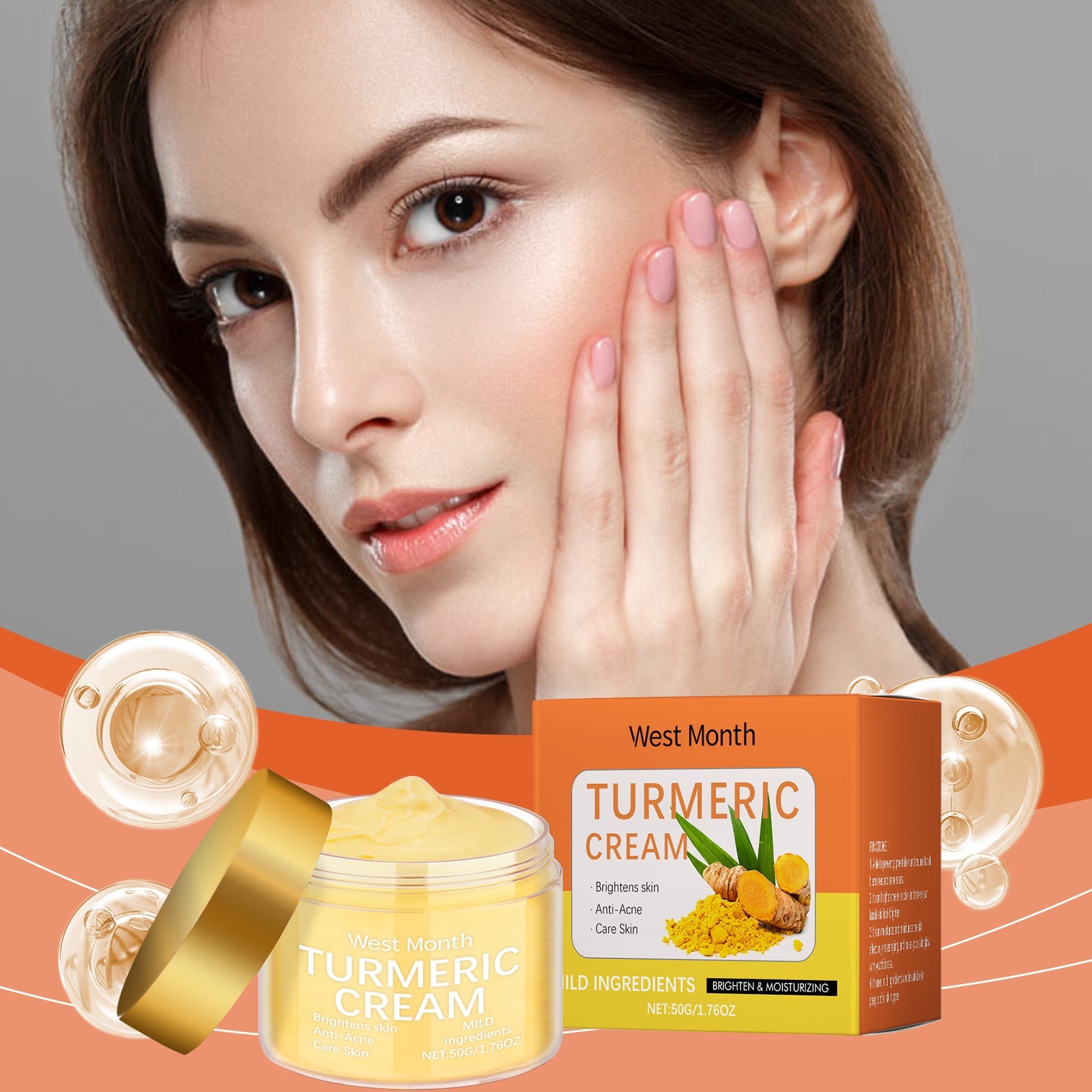 Turmeric Moisturizing Face Cream, Brightening, Hydrating, Nourishing And Moisturizing Skin Daily Gentle Care - Korvel