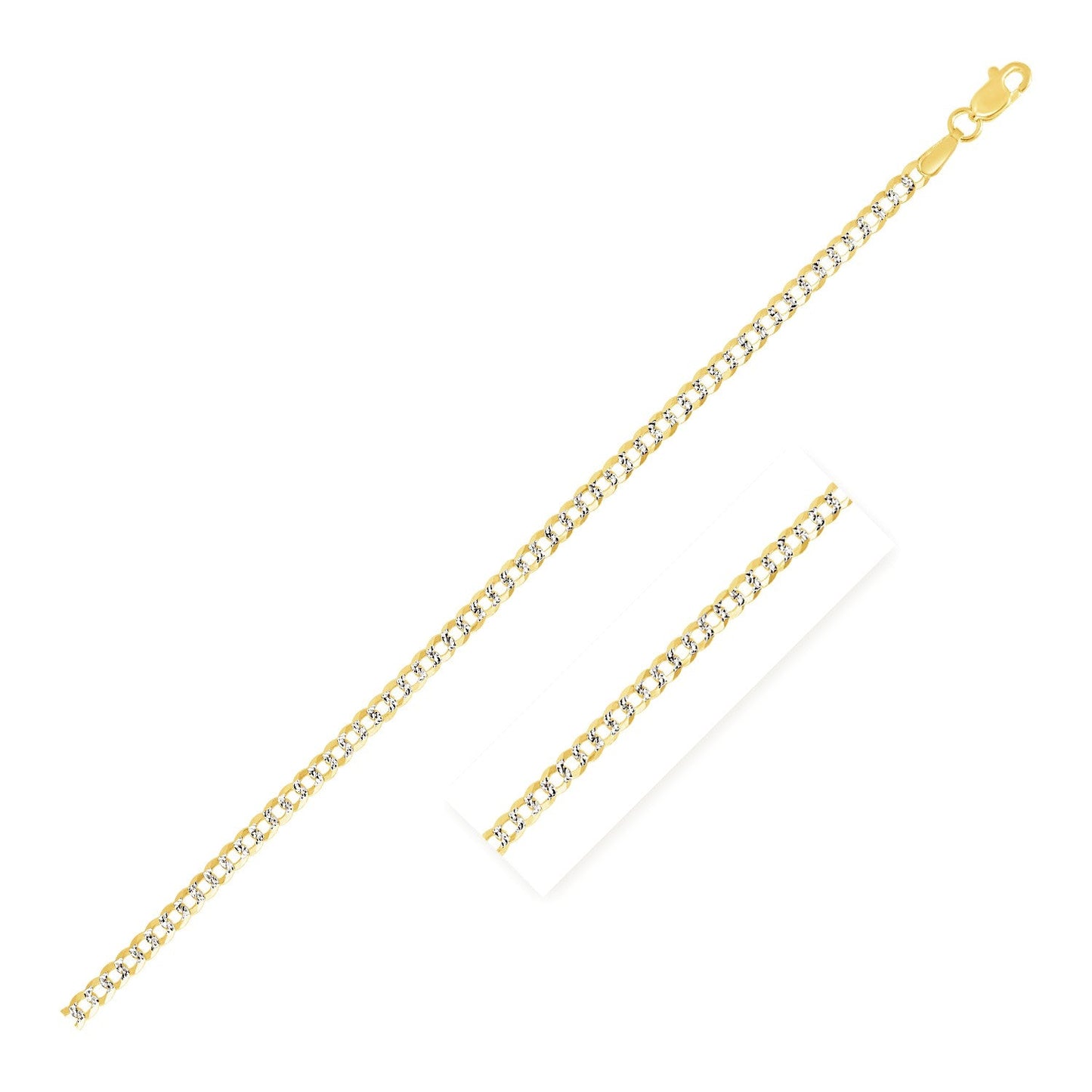 Chaîne Curb Pave en Or Bicolore 14k - 2,6 mm