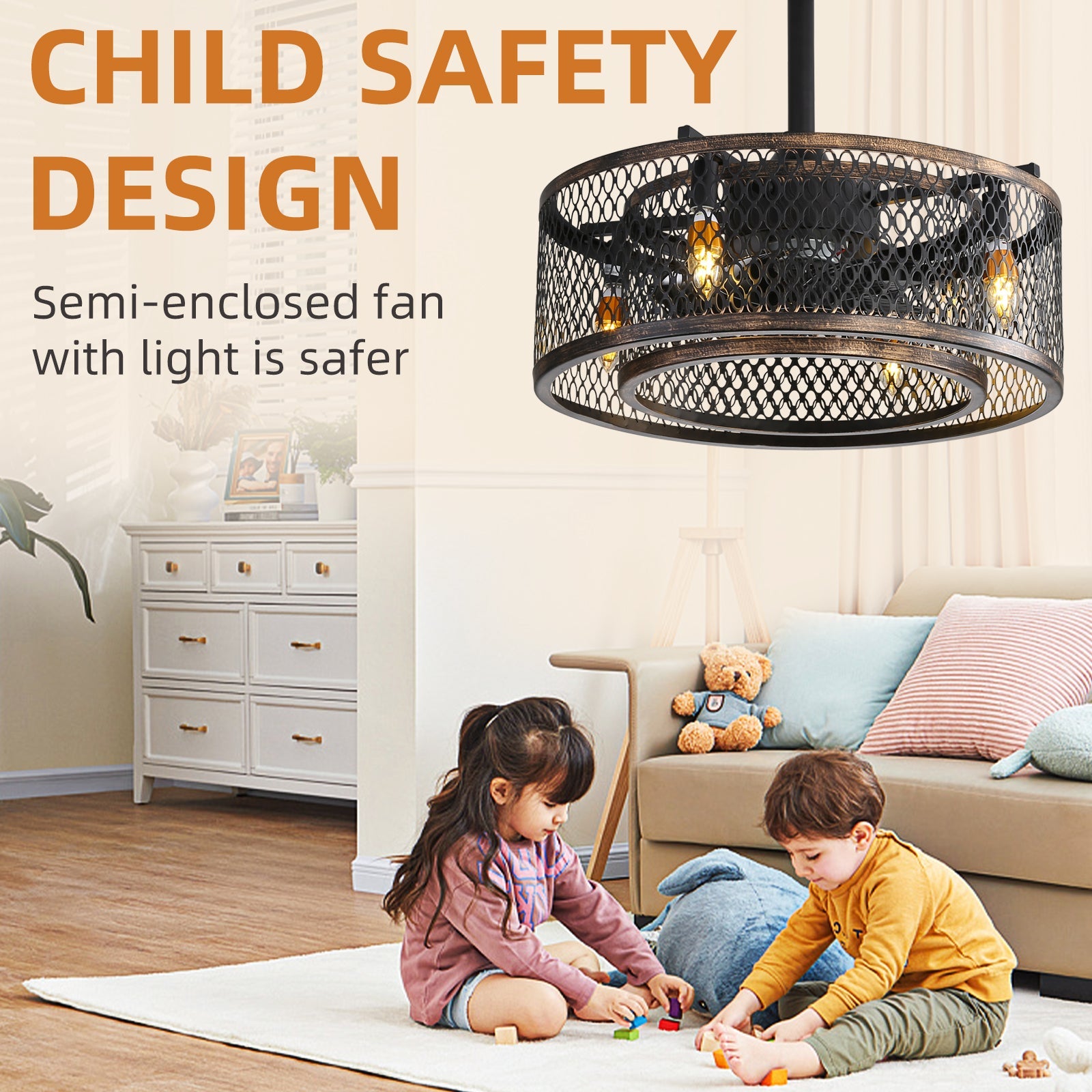 20 inch Caged Ceiling Fan with Lights - Korvel