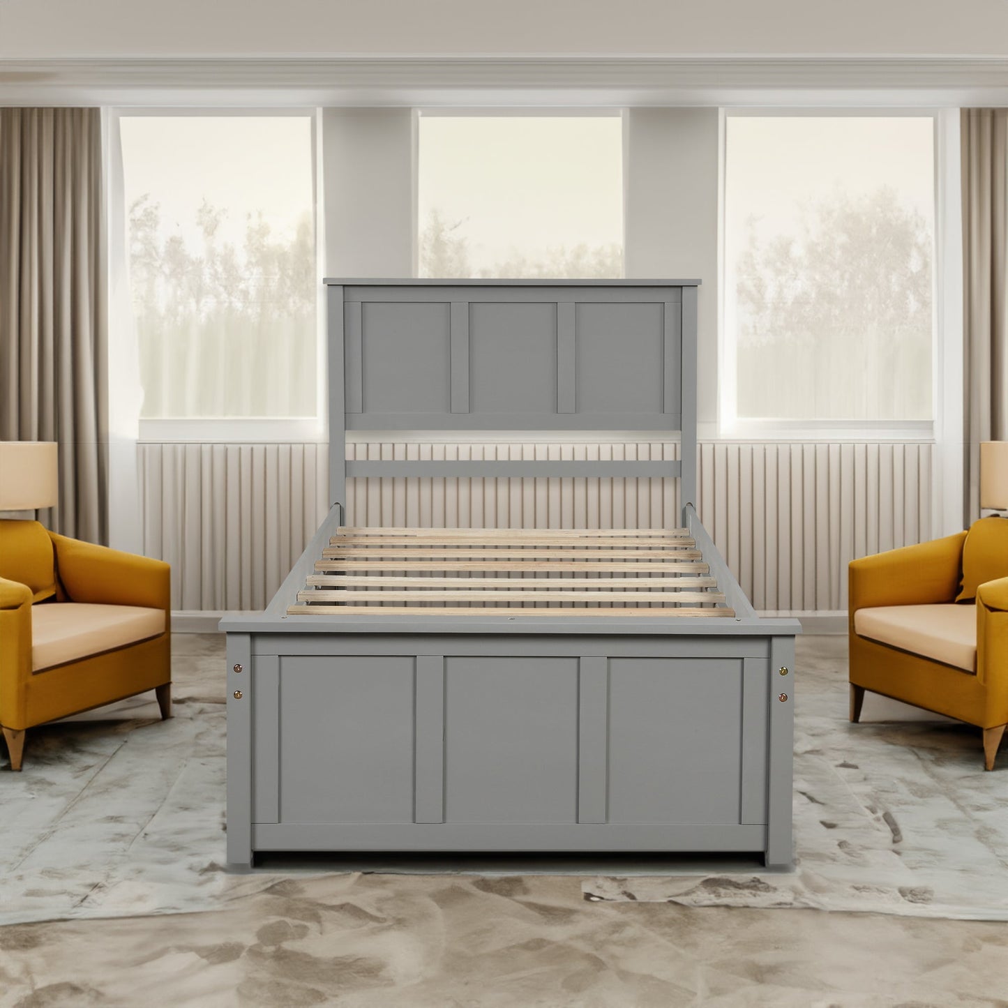 Cama Plataforma Gris con Estructura de Cama Trundle de Tamaño Individual