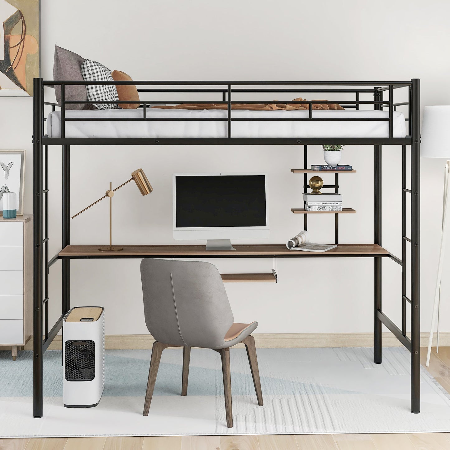 Loft Bed with Desk and Shelf   Space Saving Design Twin - Korvel