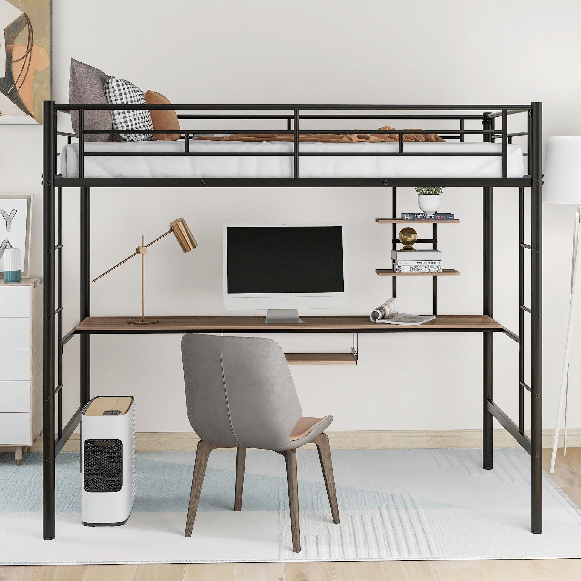 Loft Bed with Desk and Shelf   Space Saving Design Twin - Korvel