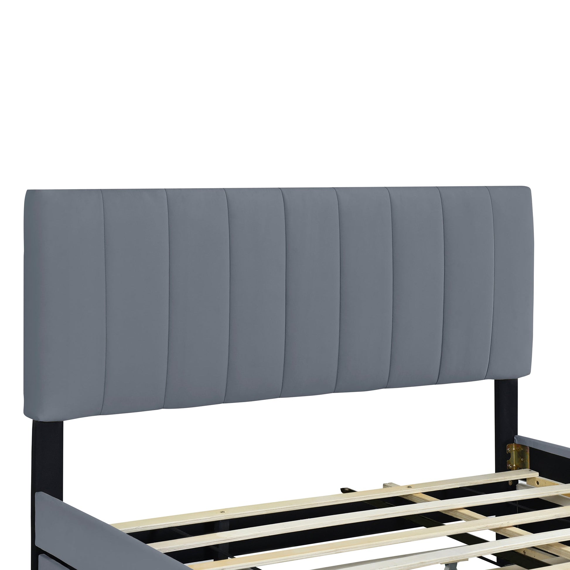 Queen Size Velvet Upholstered Platform Bed with 2 Drawers and 1 Twin XL Trundle- Gray - Korvel