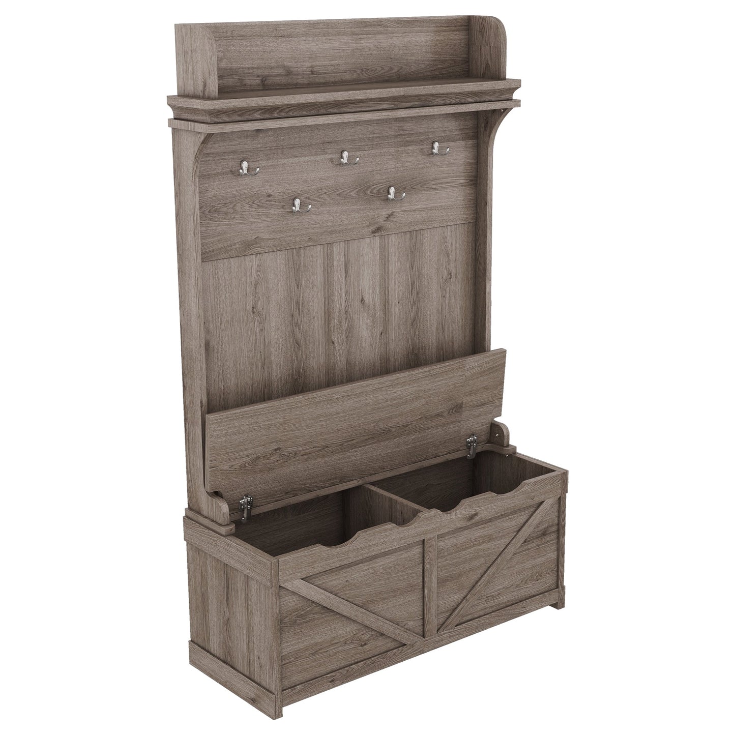 Hall tree with storage desk, entrance desk with drawers and 5 hooks, display rack,Oak - Korvel