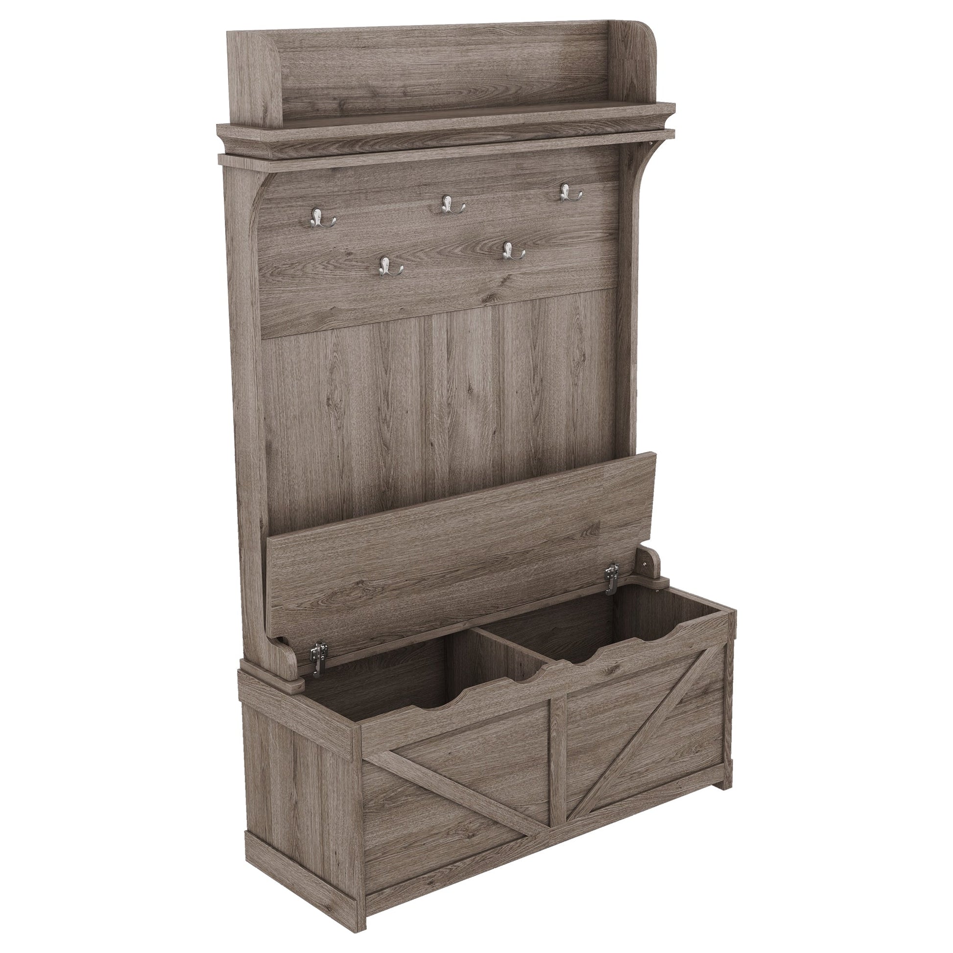 Hall tree with storage desk, entrance desk with drawers and 5 hooks, display rack,Oak - Korvel