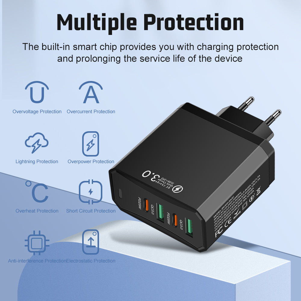Four in one 2USB+2PD mobile phone charger, tablet plug, European, American and British standard super fast charging - Korvel
