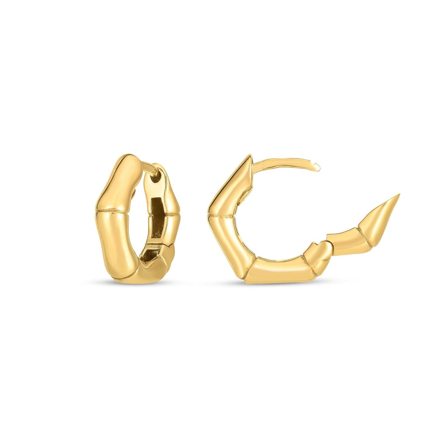 Aros Huggie de Bambú en Oro Amarillo de 14k