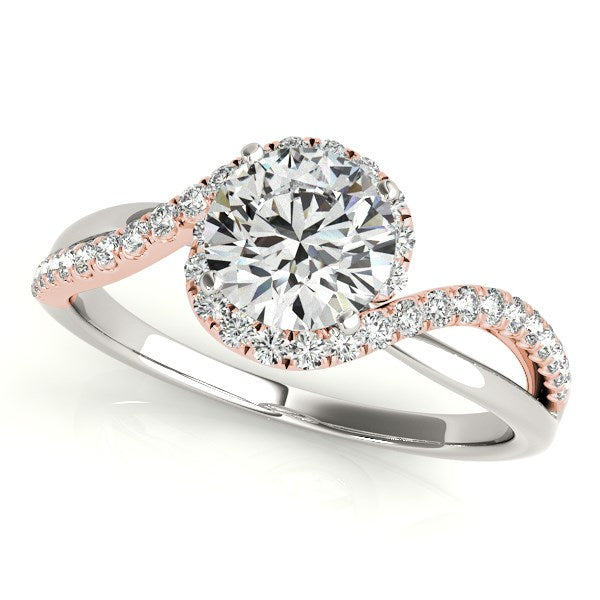 14k White and Rose Gold Bypass Band Diamond Engagement Ring