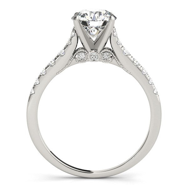 14k White Gold Diamond Engagement Ring with Single Row Band