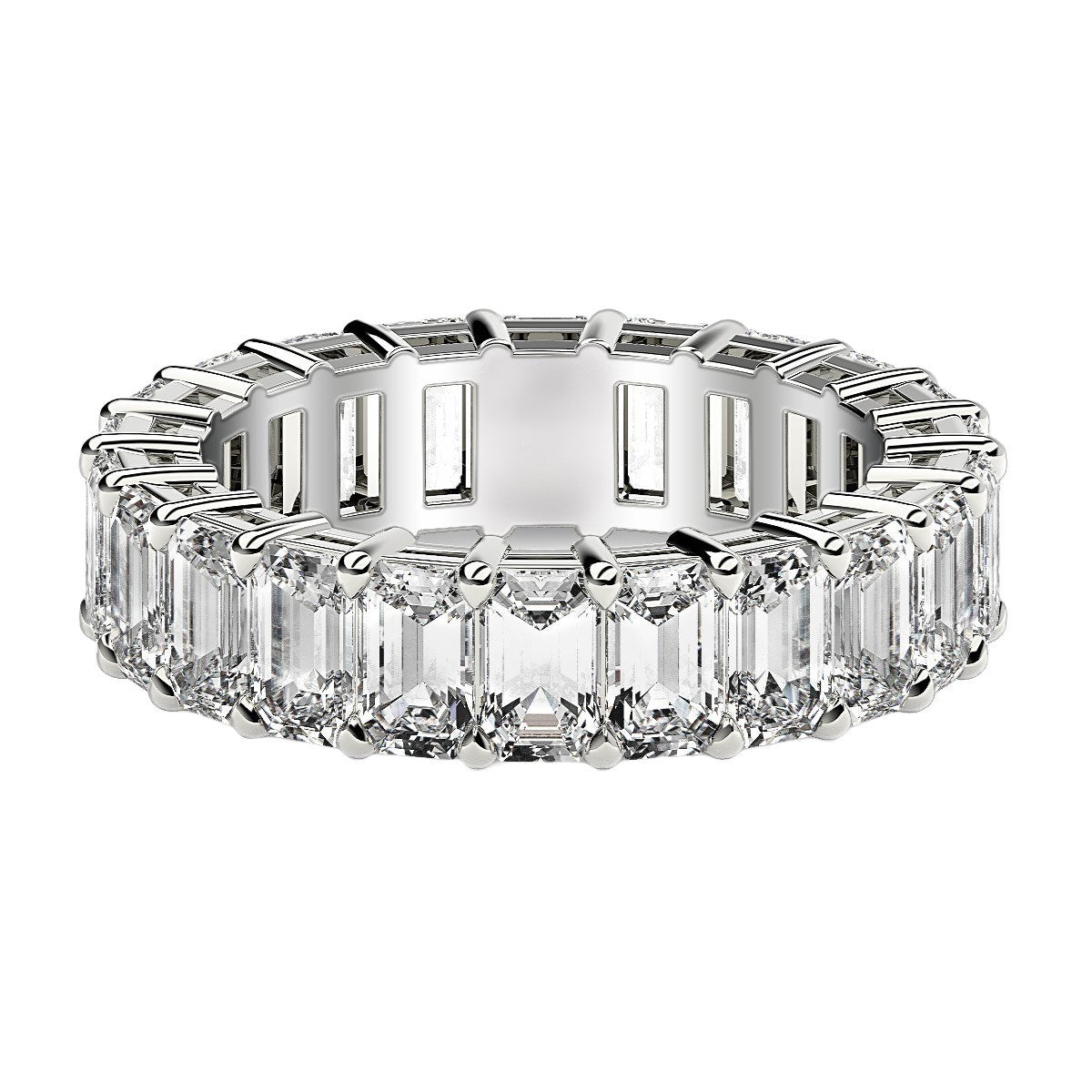 Bague Eternité en Diamant de Culture Lab en Taille Émeraude en Or Blanc 14k
