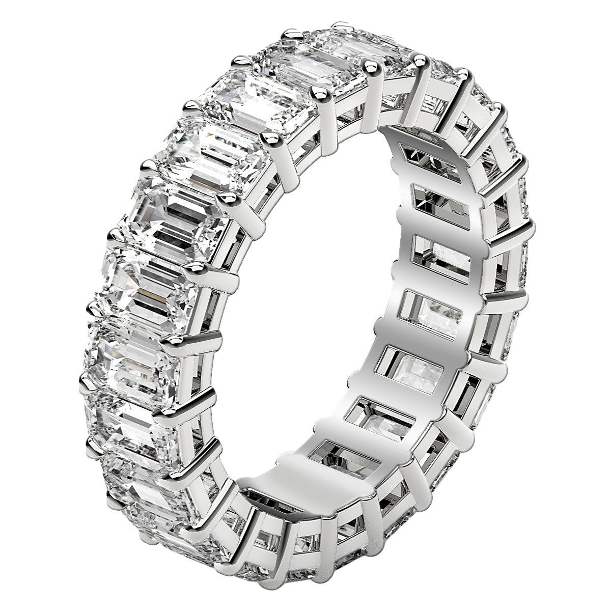 Bague Eternité en Diamant de Culture Lab en Taille Émeraude en Or Blanc 14k