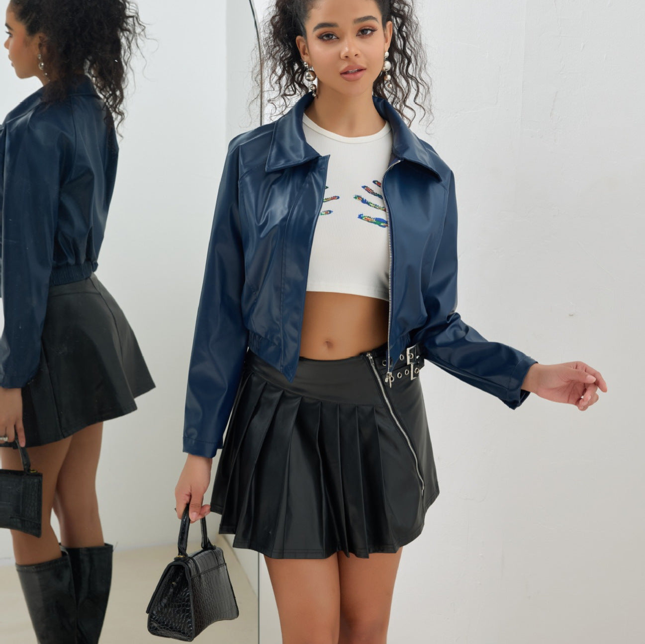 Women's Retro Zipper PU Leather Bomber Jacket