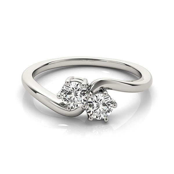Bague en diamant à deux pierres élégante en or blanc 14 carats