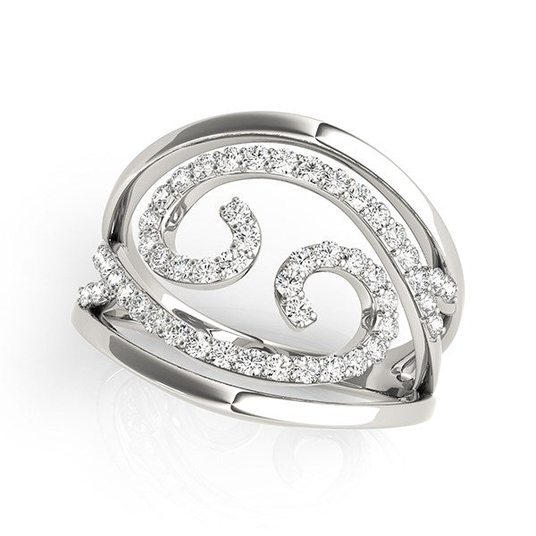 Swirl Design Diamond Ring in 14k White Gold