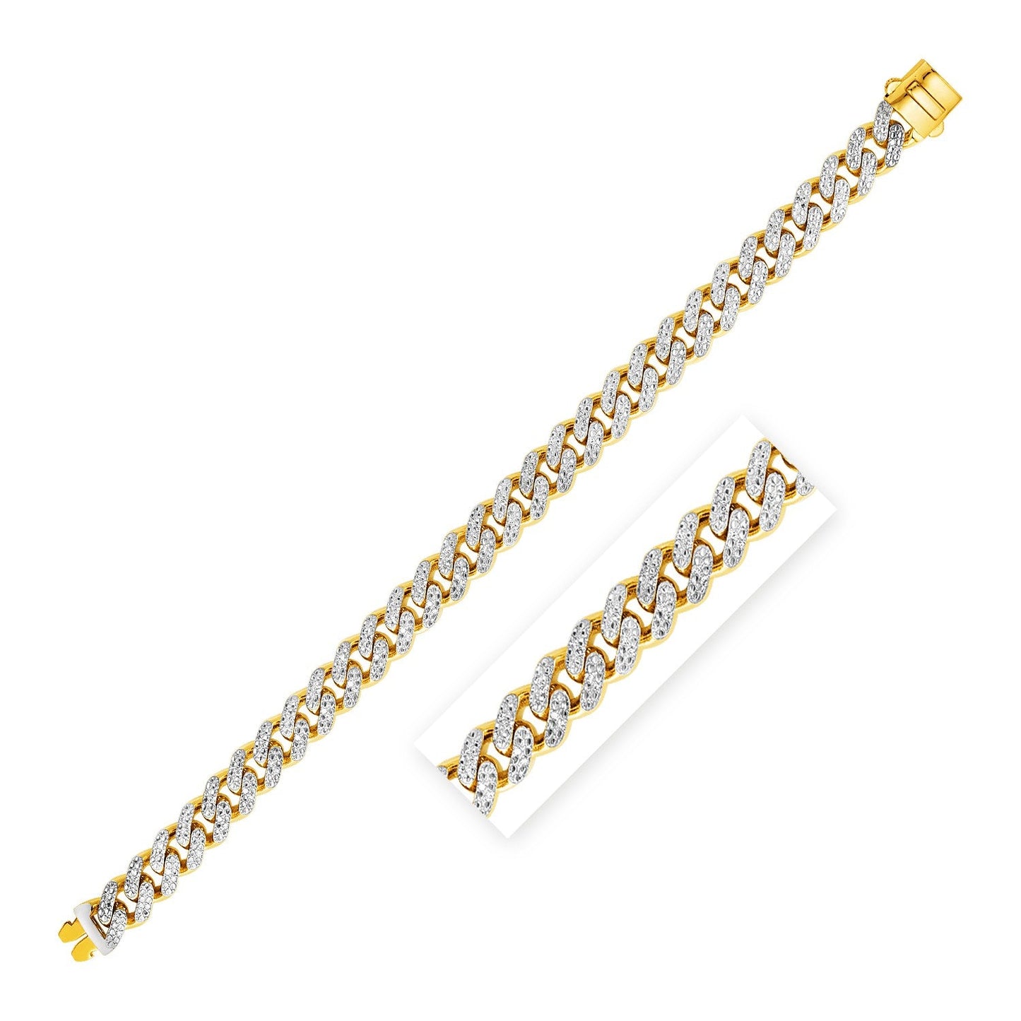 Bracelet en chaîne curb en or bicolore 14k avec maillons en pavé de diamants