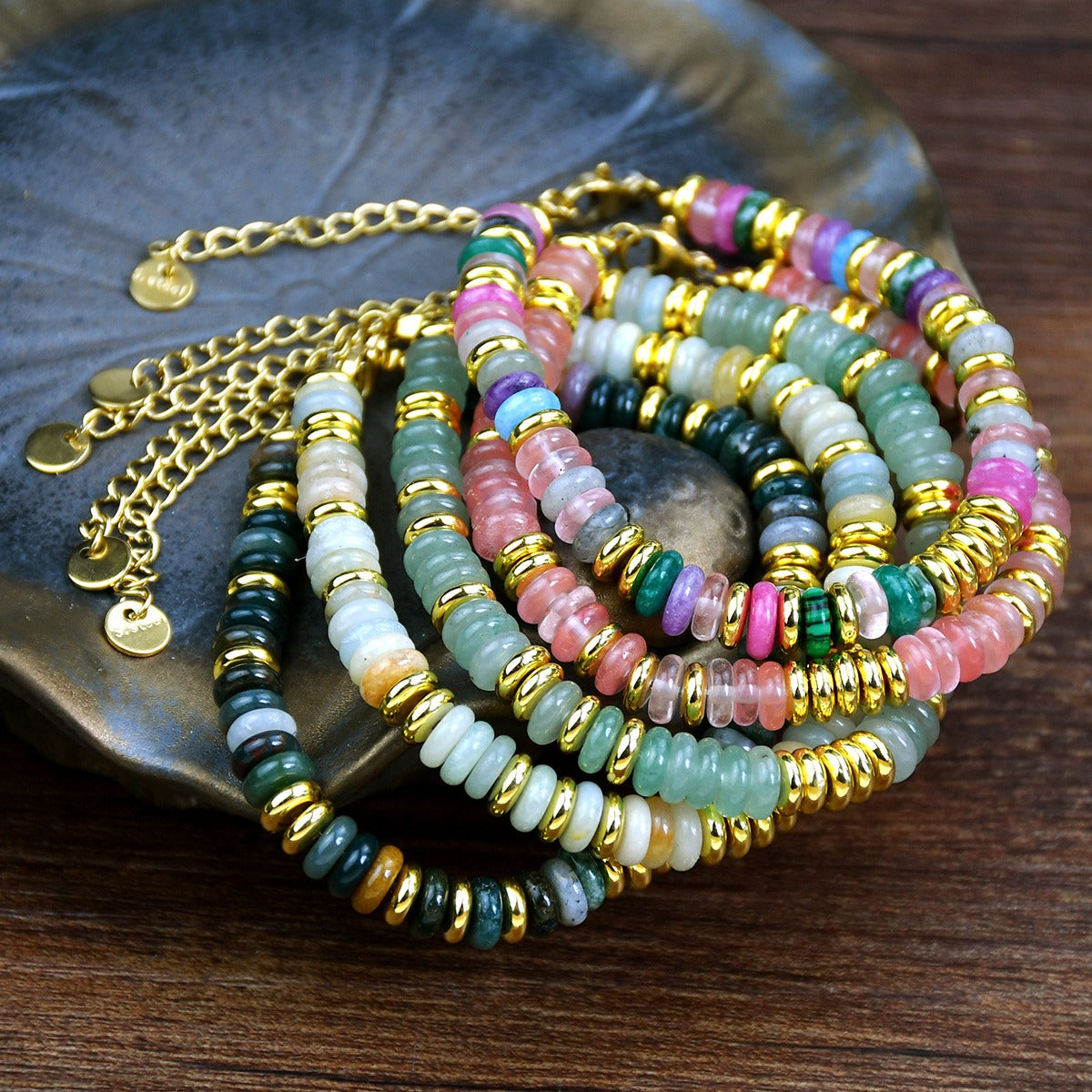 Ins style dopamine colored natural stone bead bracelet for women niche and high-end non fading crystal bracelet - Korvel