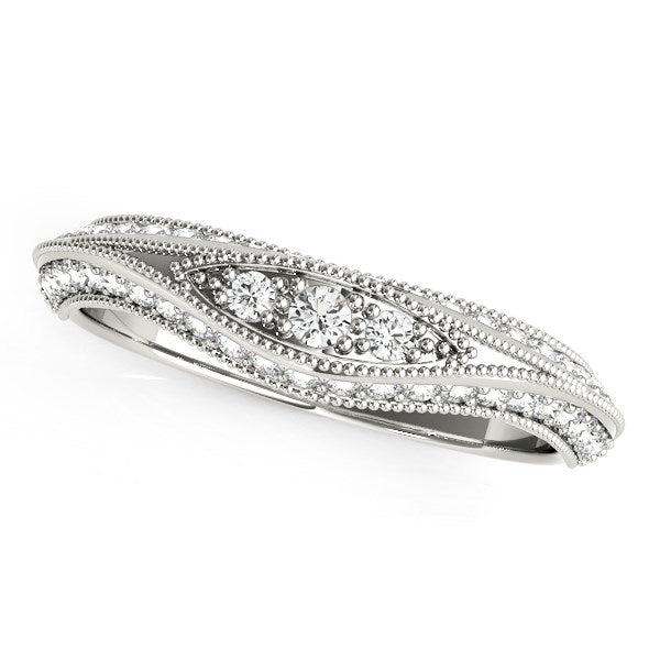 Bague de mariage en diamant de style antique courbé en or blanc 14 carats