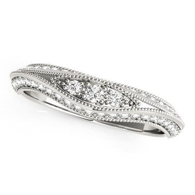 Anillo de Boda de Diamante de Estilo Antiguo Curvado en Oro Blanco de 14k