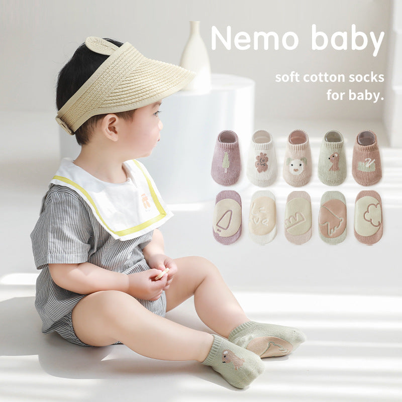 Spring And Summer New Baby Floor Socks Combed Cotton Non-Slip Indoor Cool Children Toddler Socks Cartoon Short Boat Socks - Korvel