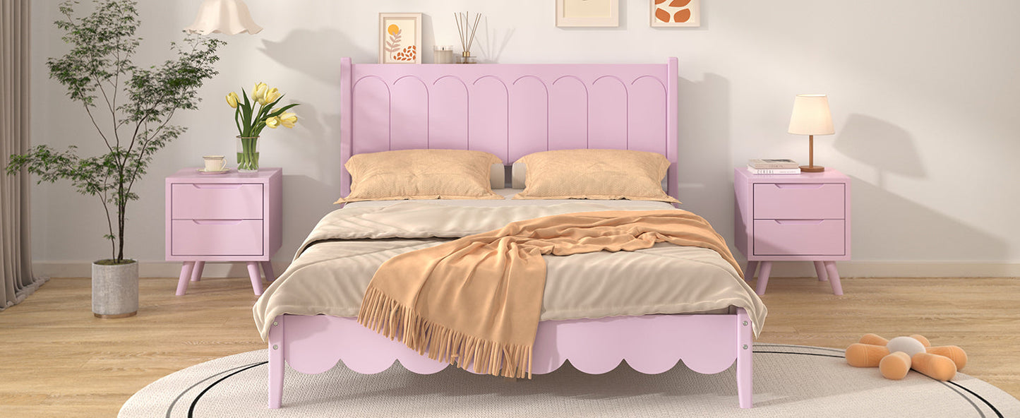 Full Size Retro Pink Wood Platform Bed Frame