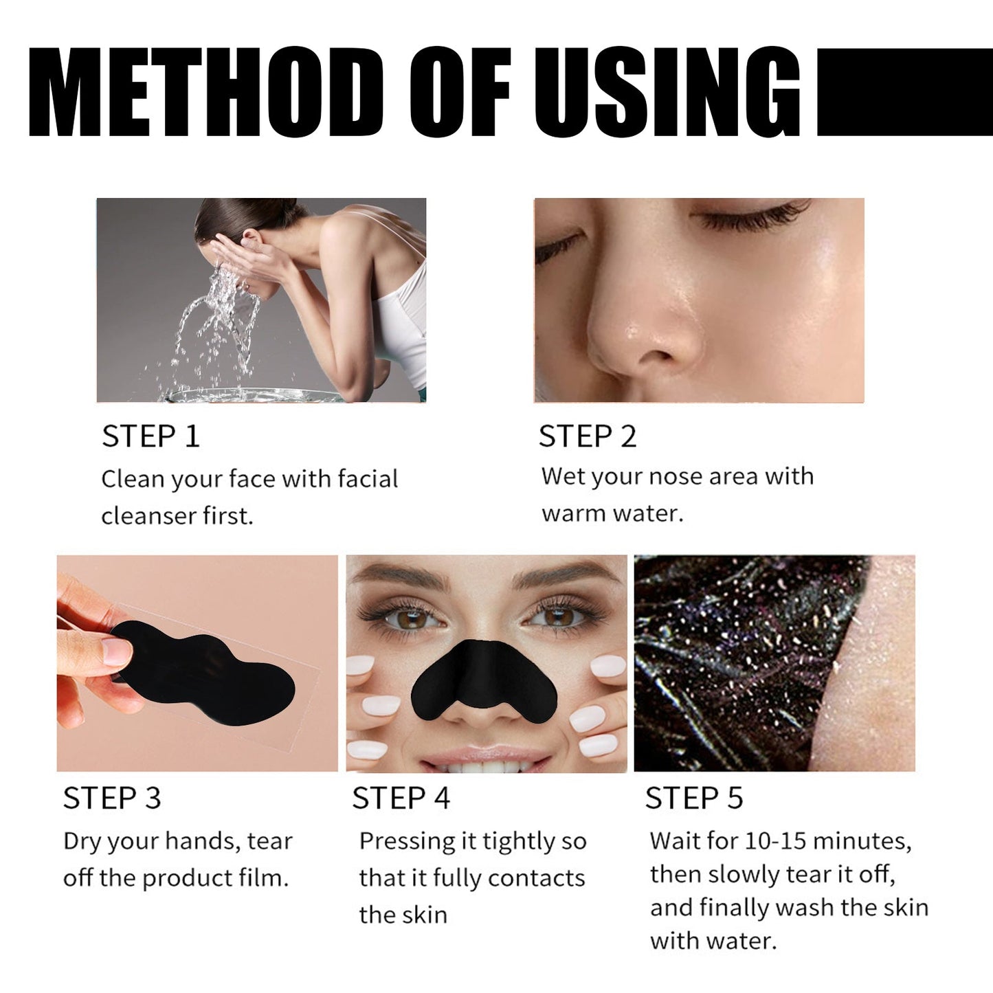 Black Pig Nose Patch, Bamboo Charcoal Remove Blackhead Acne Tear Nose Mask Patch - Korvel