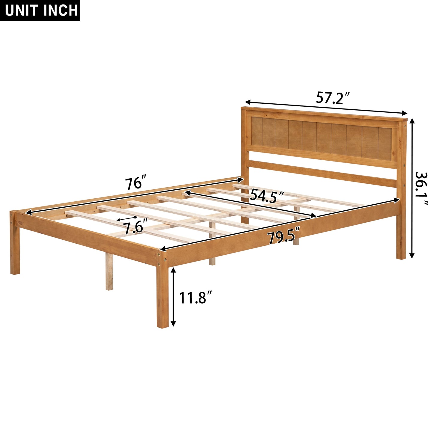 Platform Bed Frame with Headboard, Wood Slat Support No Box Spring Needed Full  Oak - Korvel