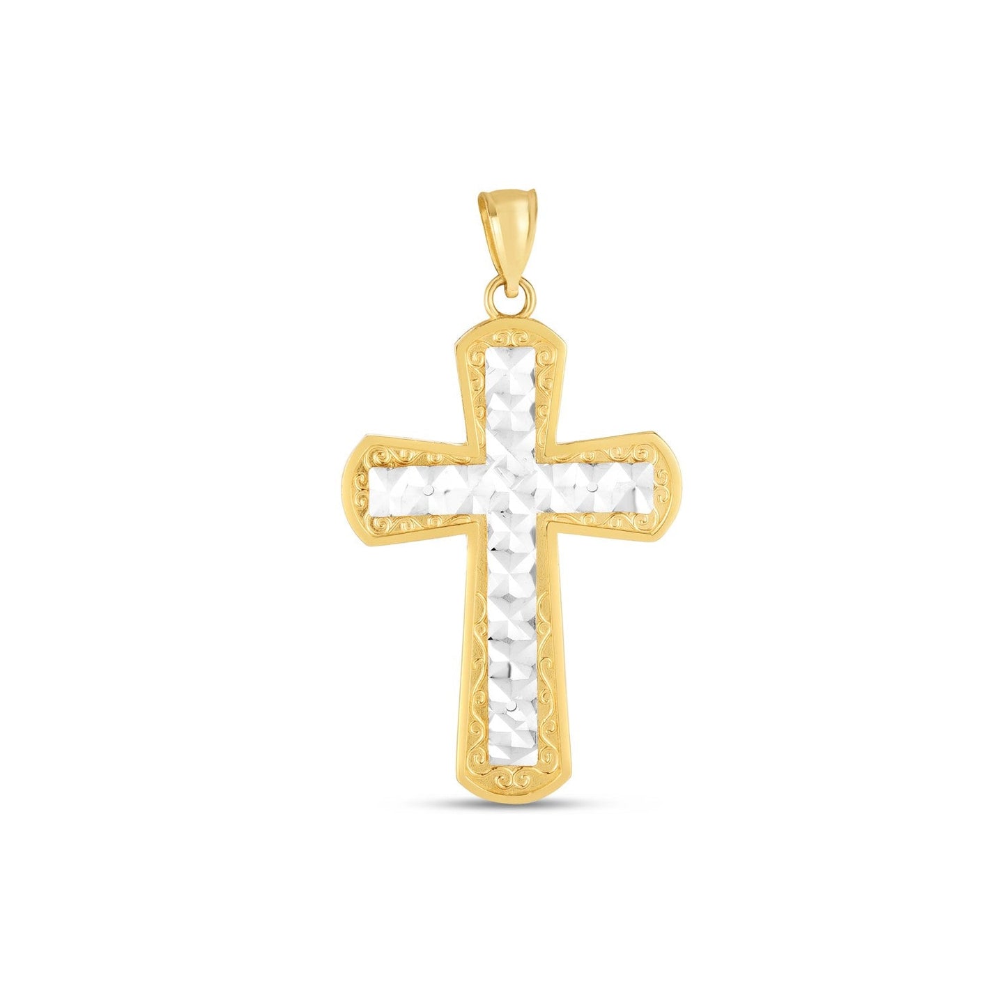 Pendentif croix en or 14k bicolore poli miroir avec taille diamant