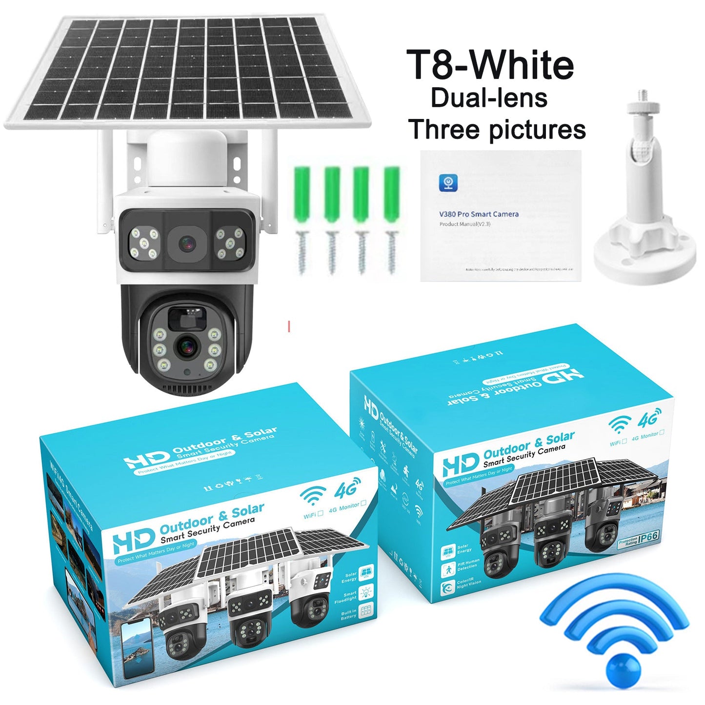 Solar camera WIFI dual-screen gunball 10x zoom low-power battery wireless monitor - Korvel