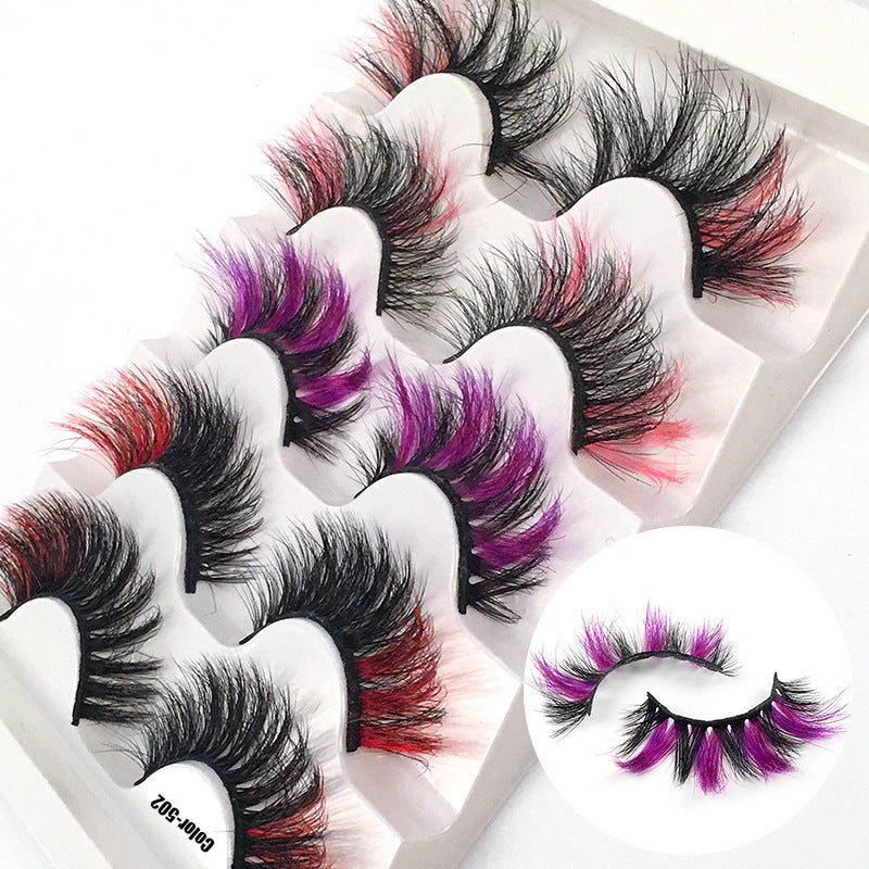 Colorful Fried 5 Pairs Of False Eyelashes Multi-Layer Thick Cross Mink Hair Eyelashes 8D FLUFFY - Korvel