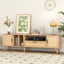 Vine TV stand with 2 cabinets and 2 open shelves, suitable for TVs under 80 inches, with solid wood legs for TV cabinets - Korvel