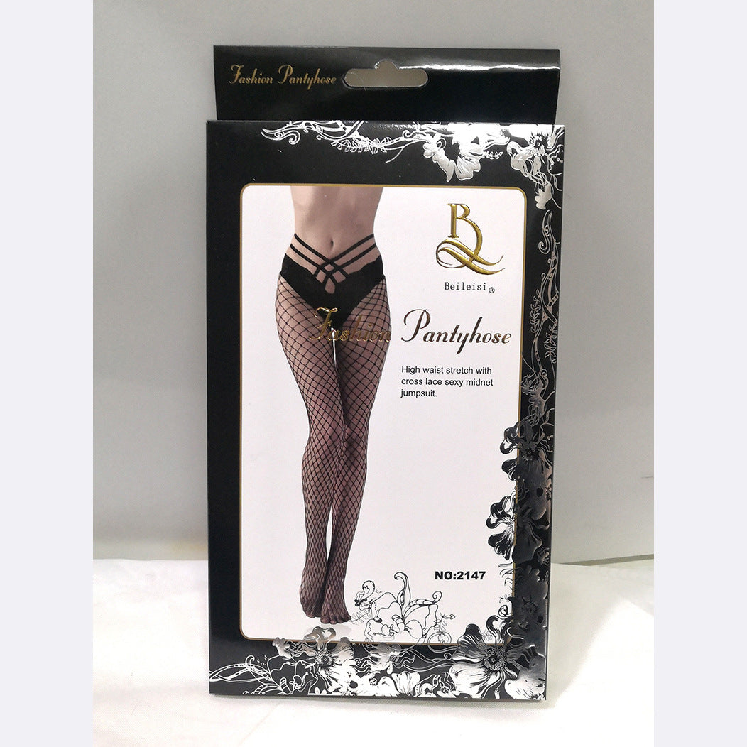 Sexy mid size mesh panties mesh socks V-waist lace sexy fishing net hollow mesh socks - Korvel