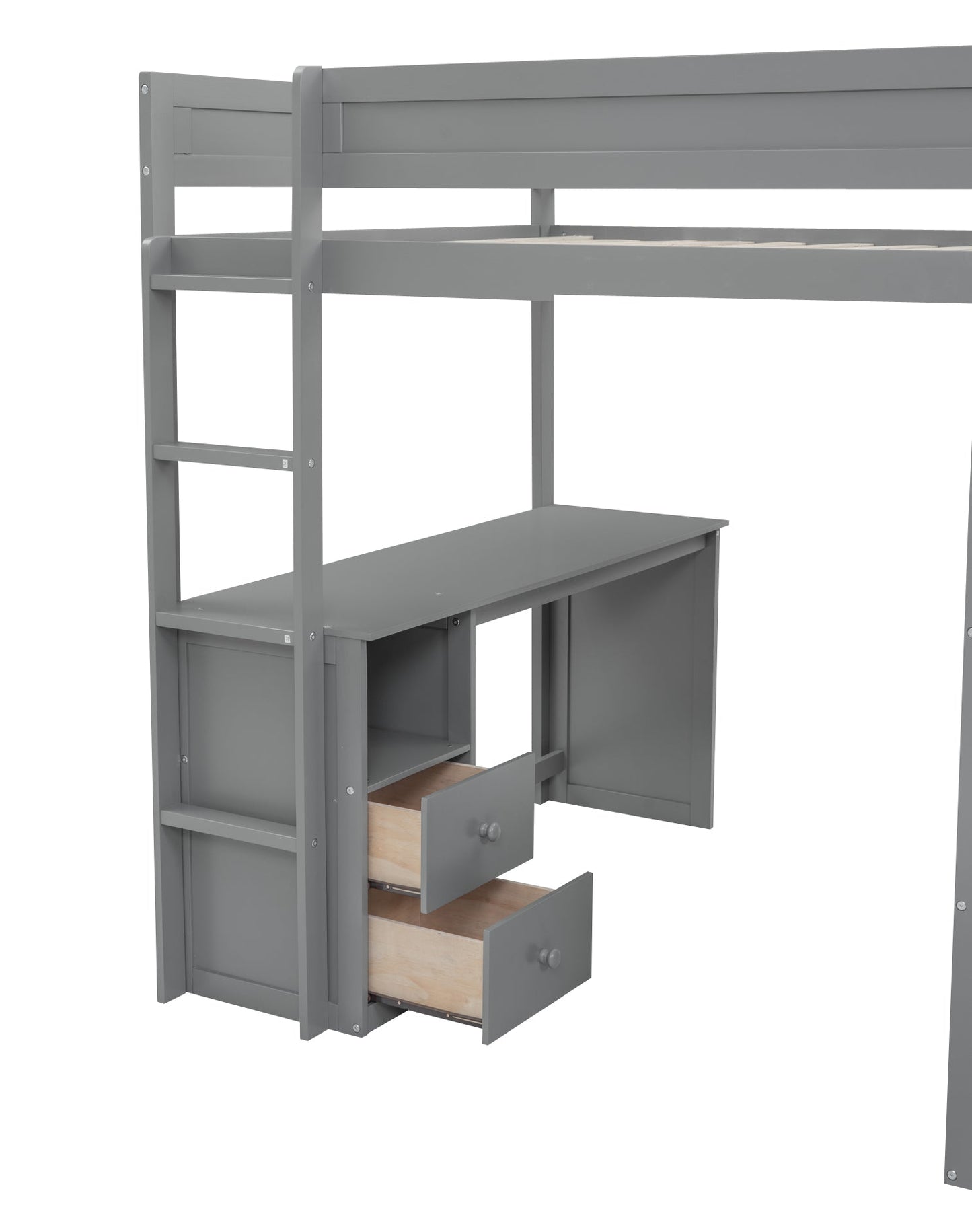 Wood Full Size Loft Bed with Wardrobes and 2-Drawer Desk with Cabinet  Gray - Korvel
