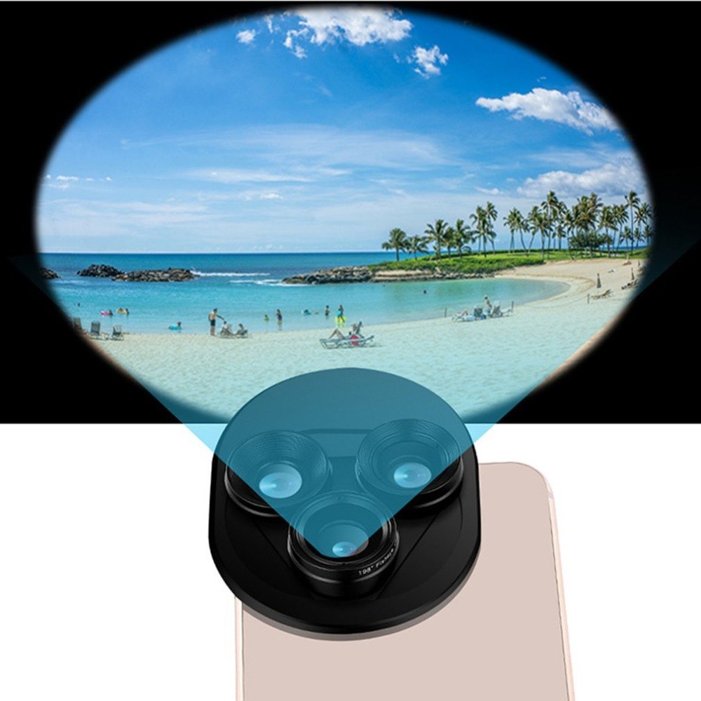 3 In 1 Mobile Phone Lens Set Professional Integral Turntable External Use Wide Angle + Fish Eye + Macro Camera Lens Set - Korvel