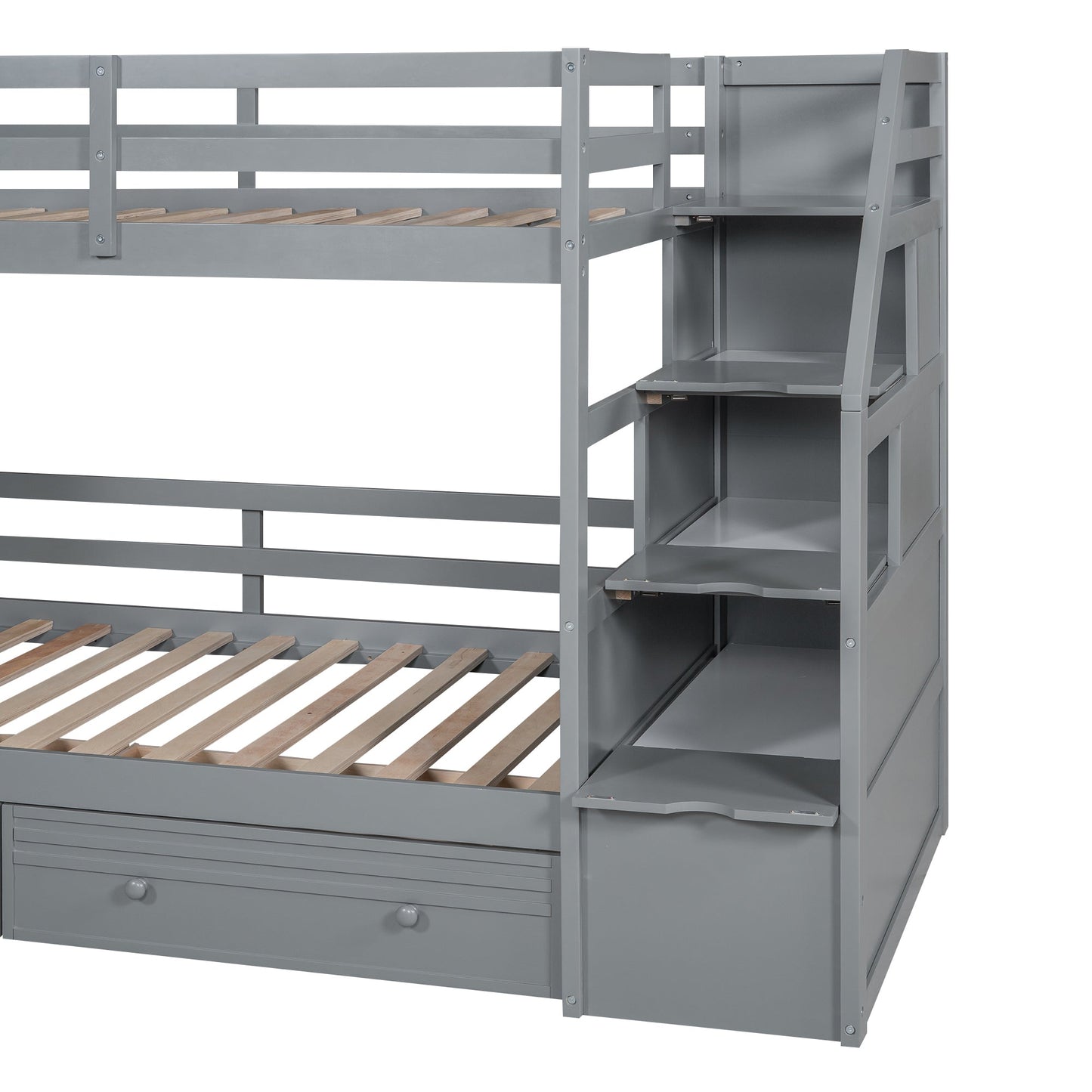 Lit superposé jumeau avec rangement et bureau - Gris