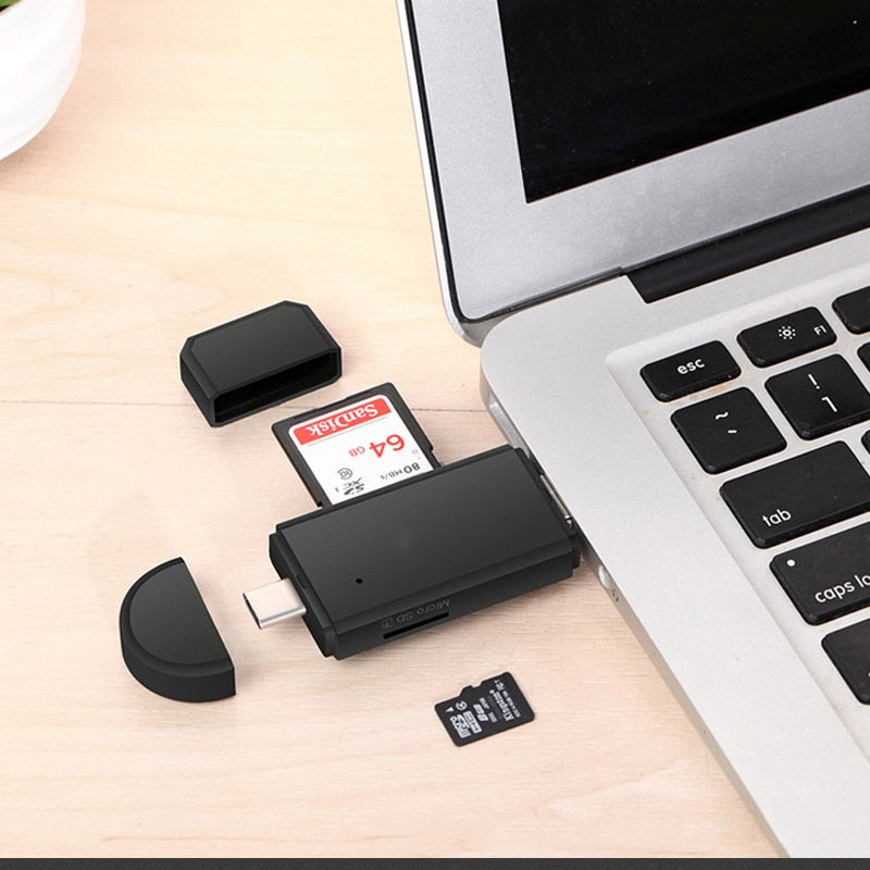 Type C & micro USB & USB 3 In 1 OTG Card Reader  High-speed USB2.0 Universal OTG TF/SD for Android Computer Extension Headers - Korvel