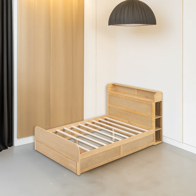 Full Size Platform Bed with Storage Headboard and a Big Drawer Wood Color - Korvel