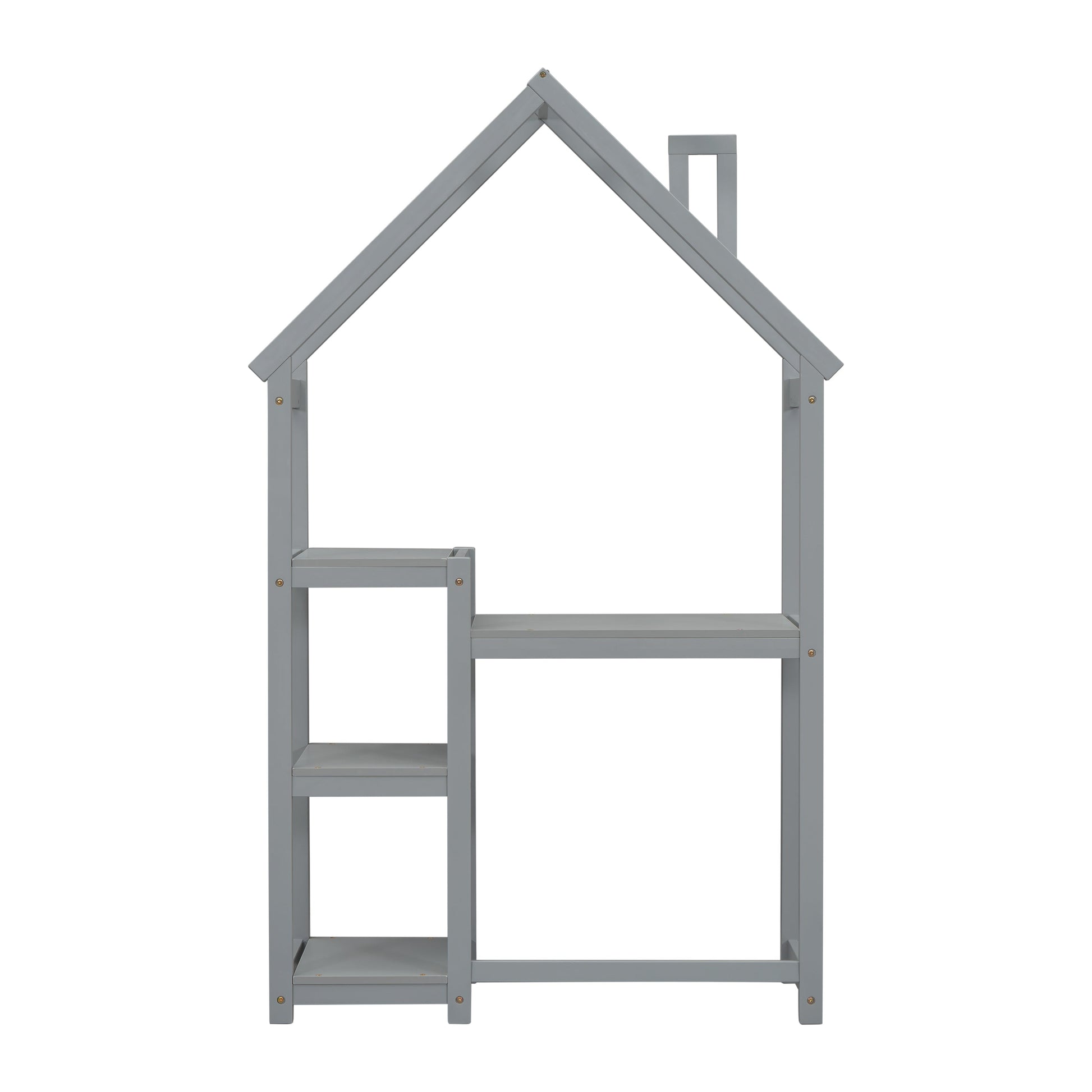 House-shaped Wooden writing Desk,Kids study Table,Bookshelf & Toy Storage,Grey - Korvel