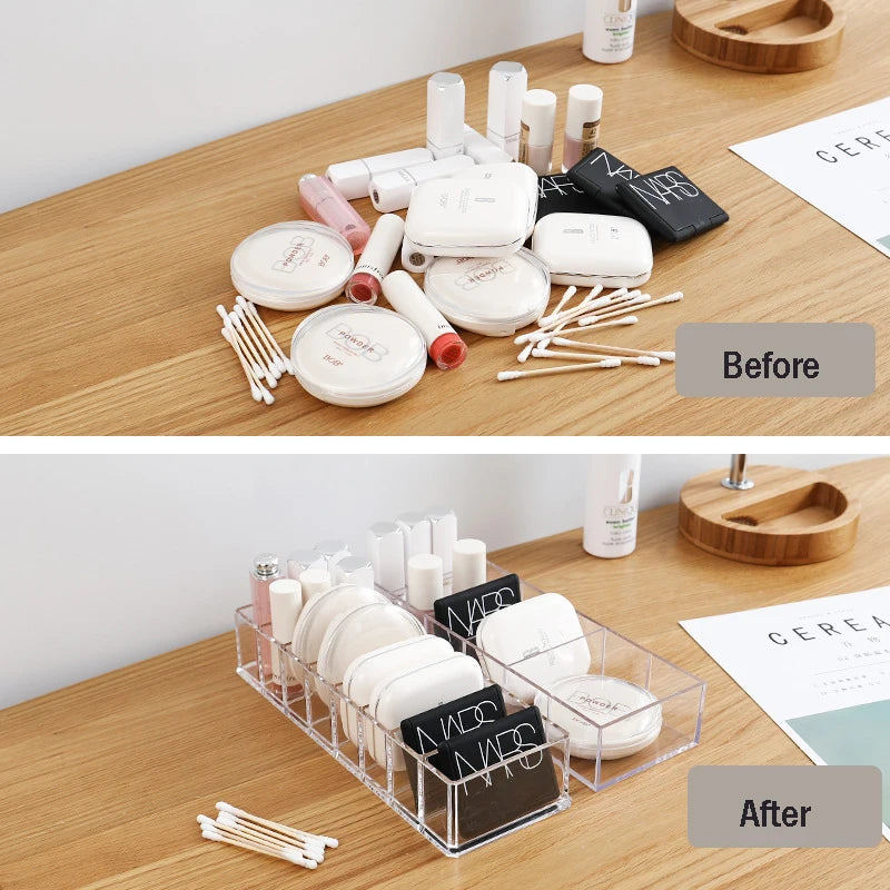 Household Transparent Divided Cosmetic Storage Box Sorting and Detachable Plastic Desktop Storage Box - Korvel