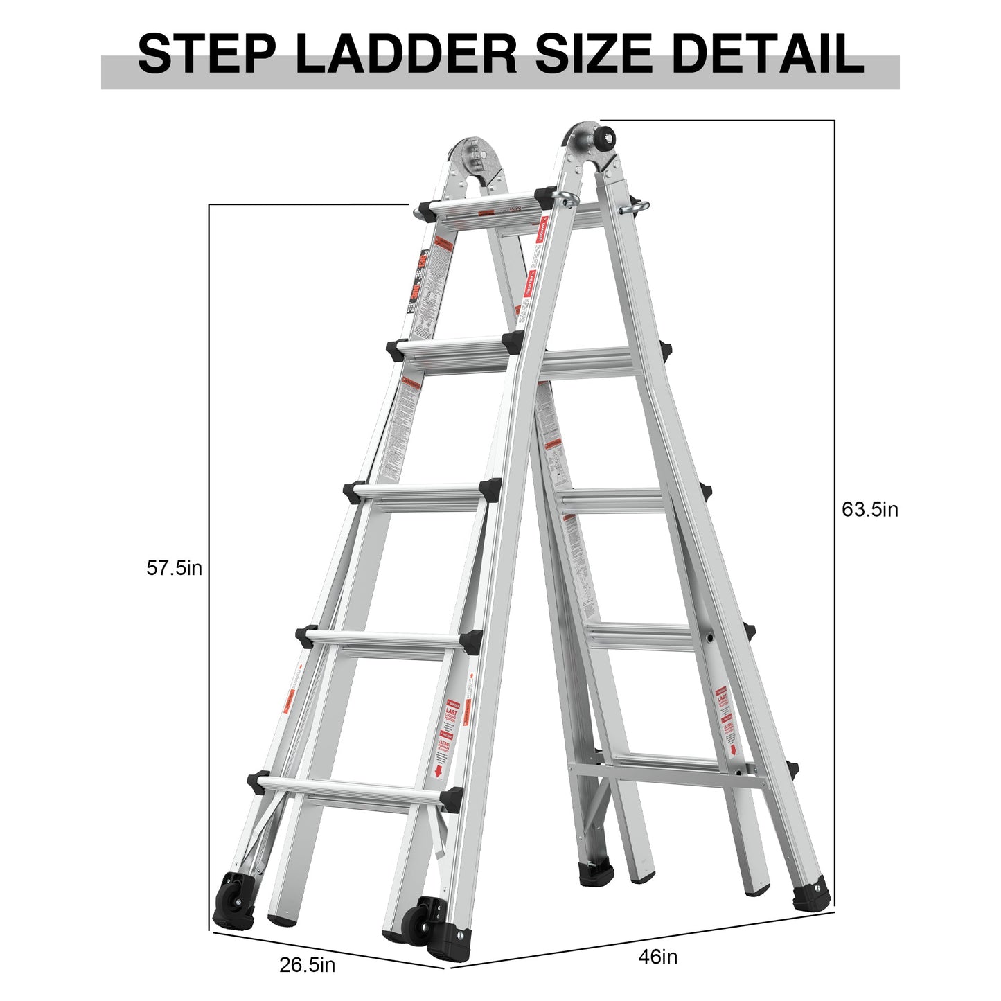 Aluminum Multi-Position Ladder with Wheels - 22 FT, 300 lbs Capacity