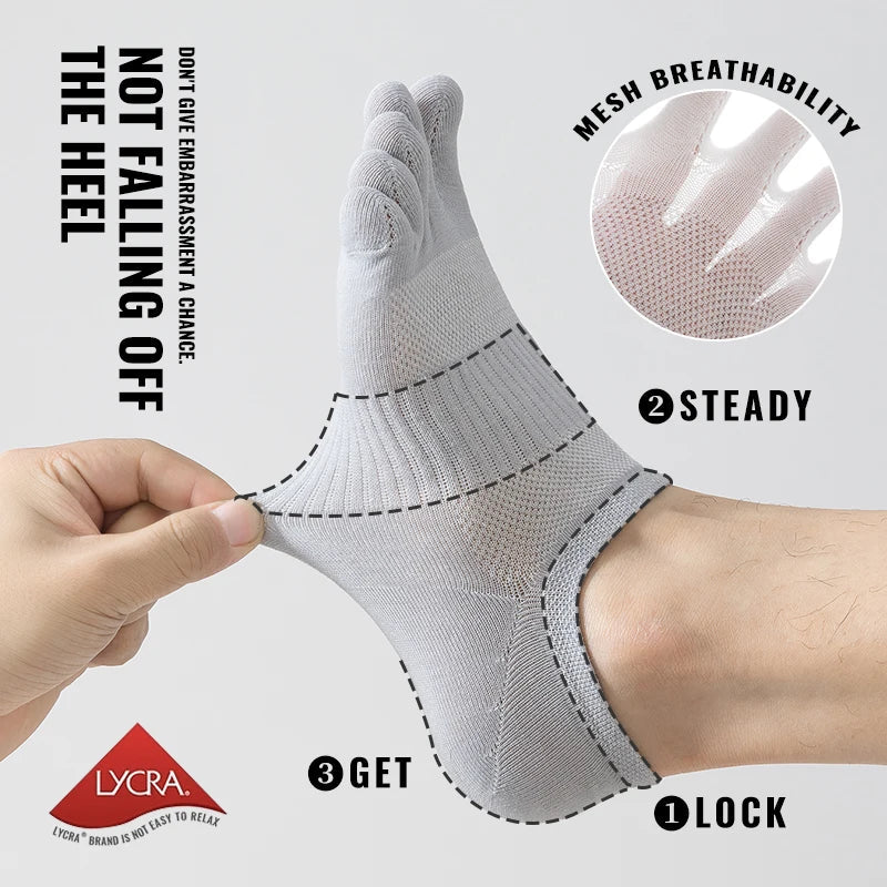 1 pair Pure Cotton Five Finger Short Socks Men Sweat Absorbent Antibacterial Breathable Mesh Boat Socks Running Sports Toe Sock - Korvel