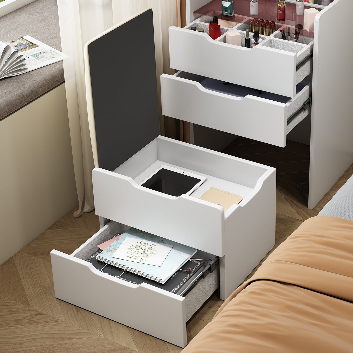 3-in-1 Compact Makeup Vanity Desk with Mirror