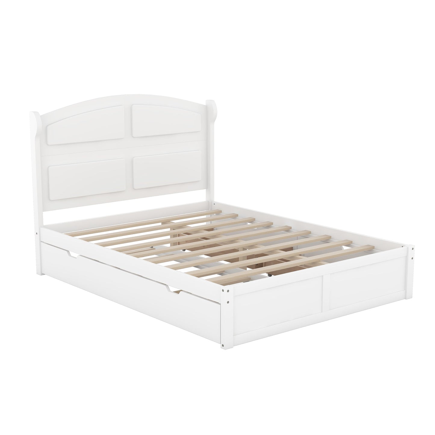 Lit plateforme queen en bois blanc élégant avec lit gigogne