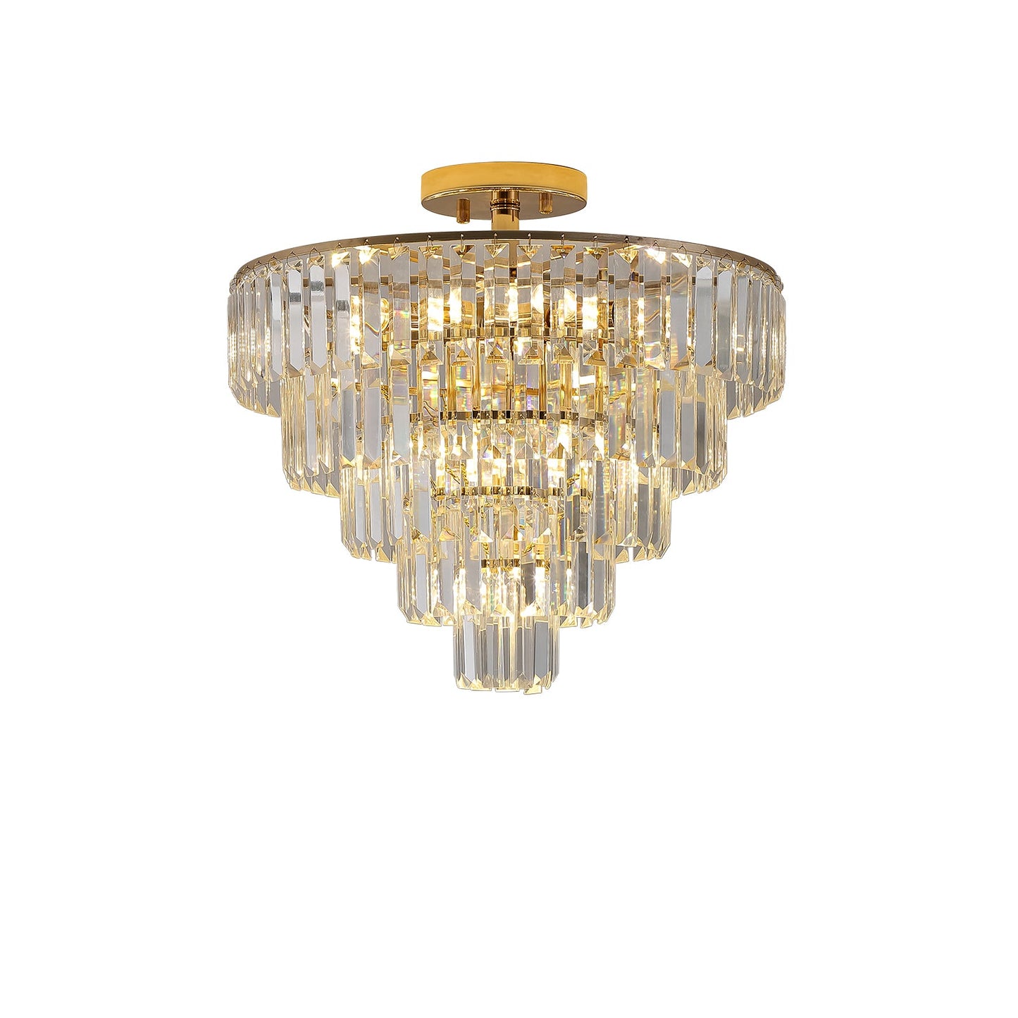 Gold Crystal Chandeliers,5-Tier Round Semi Flush Mount Chandelier Light Fixture,Large Contemporary Luxury Ceiling Lighting - Korvel