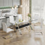 Dining table Modern tempered glass dining table Large modern office desk with silver plated metal legs and MDF crossbars - Korvel