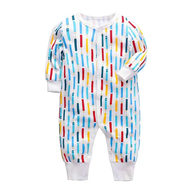 Newborn Footed Pajamas Zipper Girl and Boy Romper Long Sleeve Jumpsuit Cotton Solid White Fashion 0-24 Months Baby Clothes - Korvel