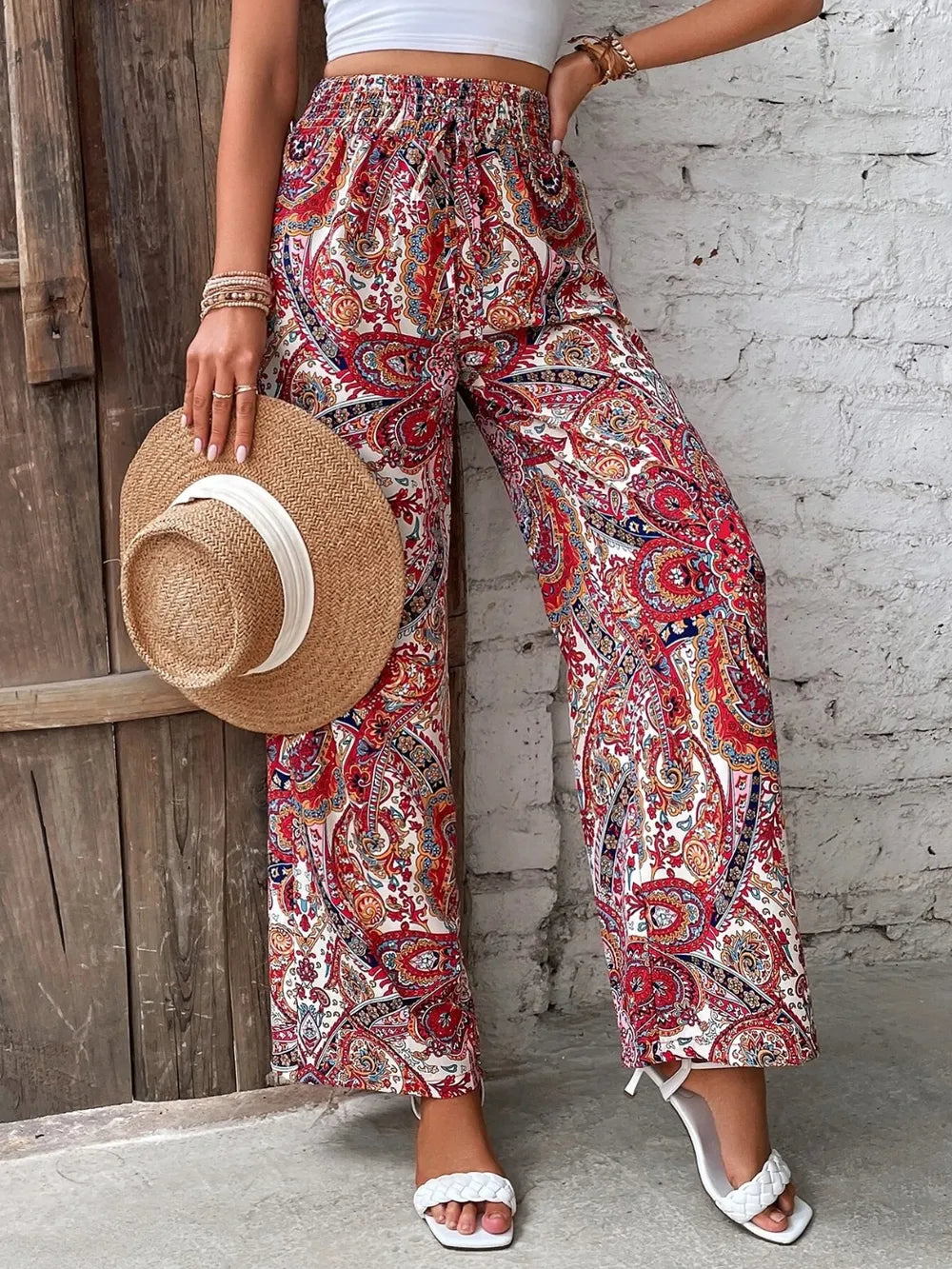 Printed Wide Leg Pants - Korvel