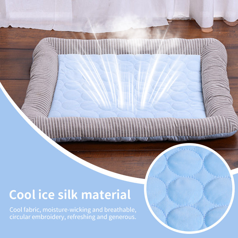 Cooling pet mats for dogs & cats (puppies/kittens): ice silk, breathable, soft summer pads in pink/blue. - Korvel