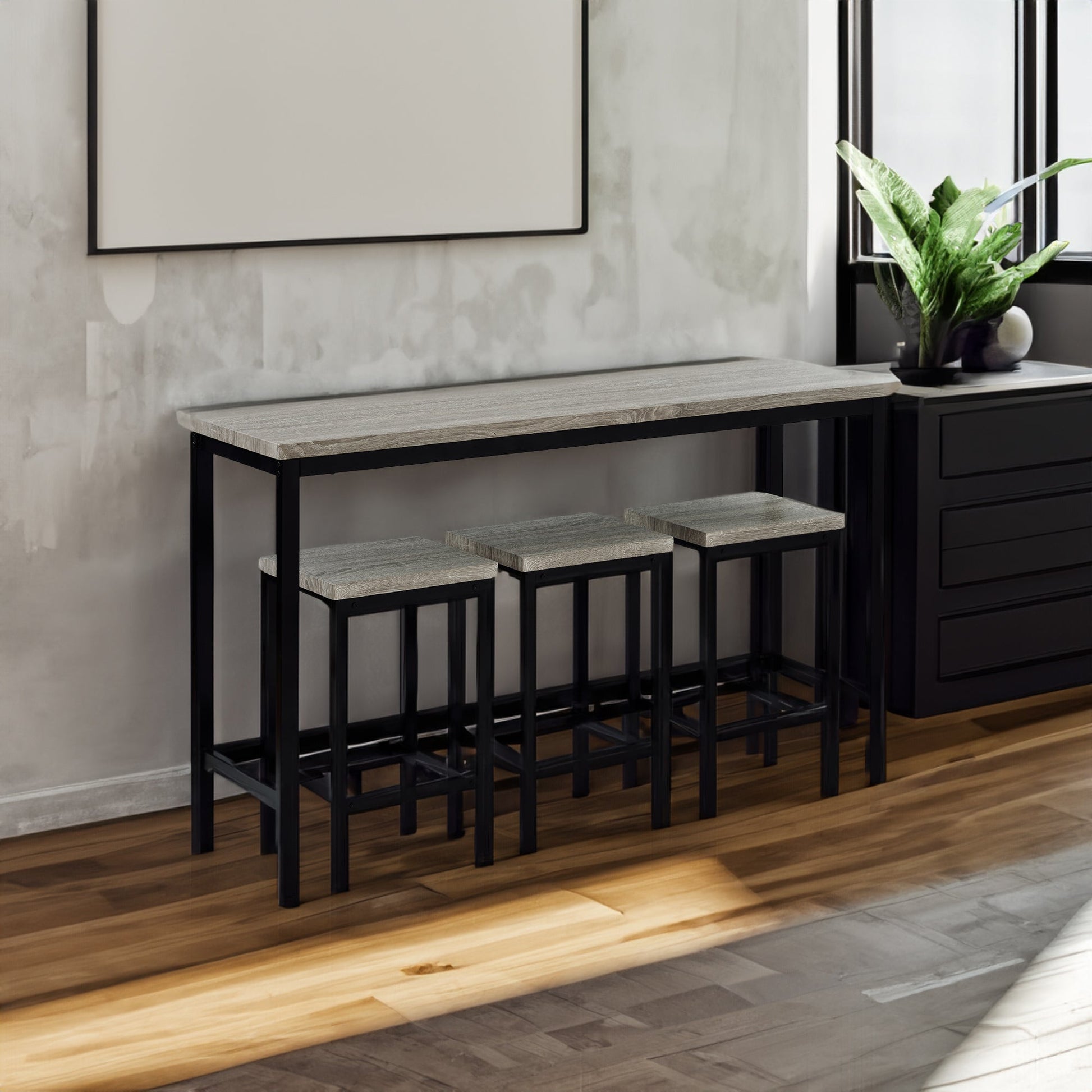 TOPMAX Counter Height Extra Long Dining Table Set with 3 Stools Pub Kitchen Set Side Table with Footrest  Gray - Korvel