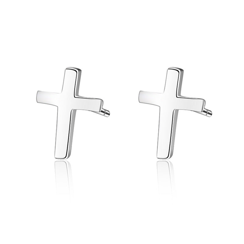 S925 sterling silver earrings fashionable earrings for women smooth cross earrings - Korvel