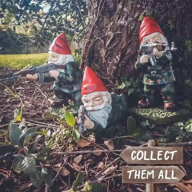 Funny Army Gnome Garden Statue - Set of 3 Resin Decor